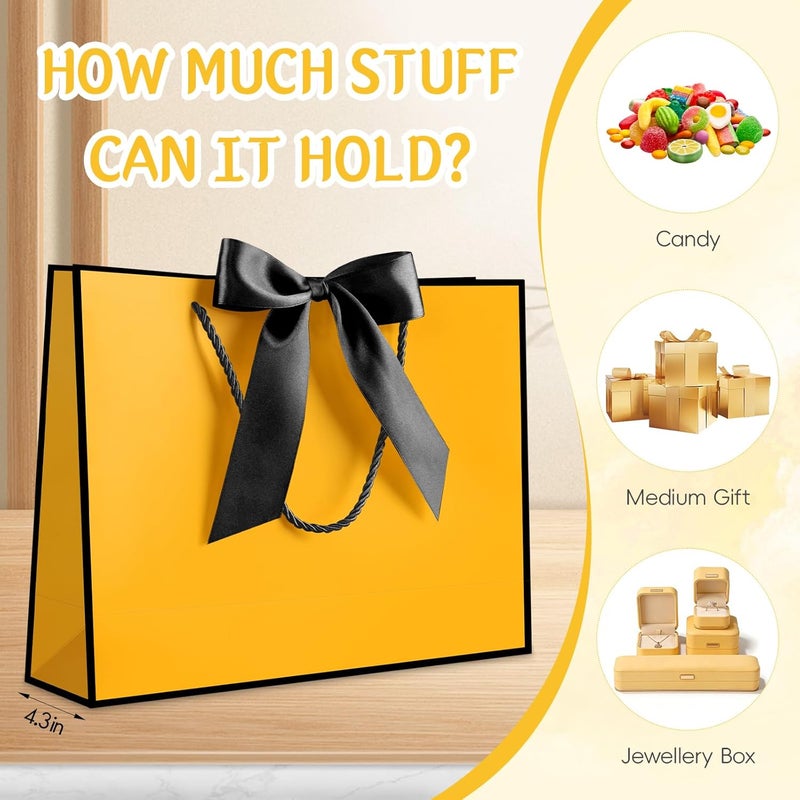 JMANNI 1PCS Large Gift Bag with Ribbon and 1 Greeting Card 2 Tissue Papers, Portable Paper Gift Bag with Handles, Birthday Present Bags for Wedding Party,Mothers Day12.6" x 9.8" x 3.9"(Yellow-Black - Image 5